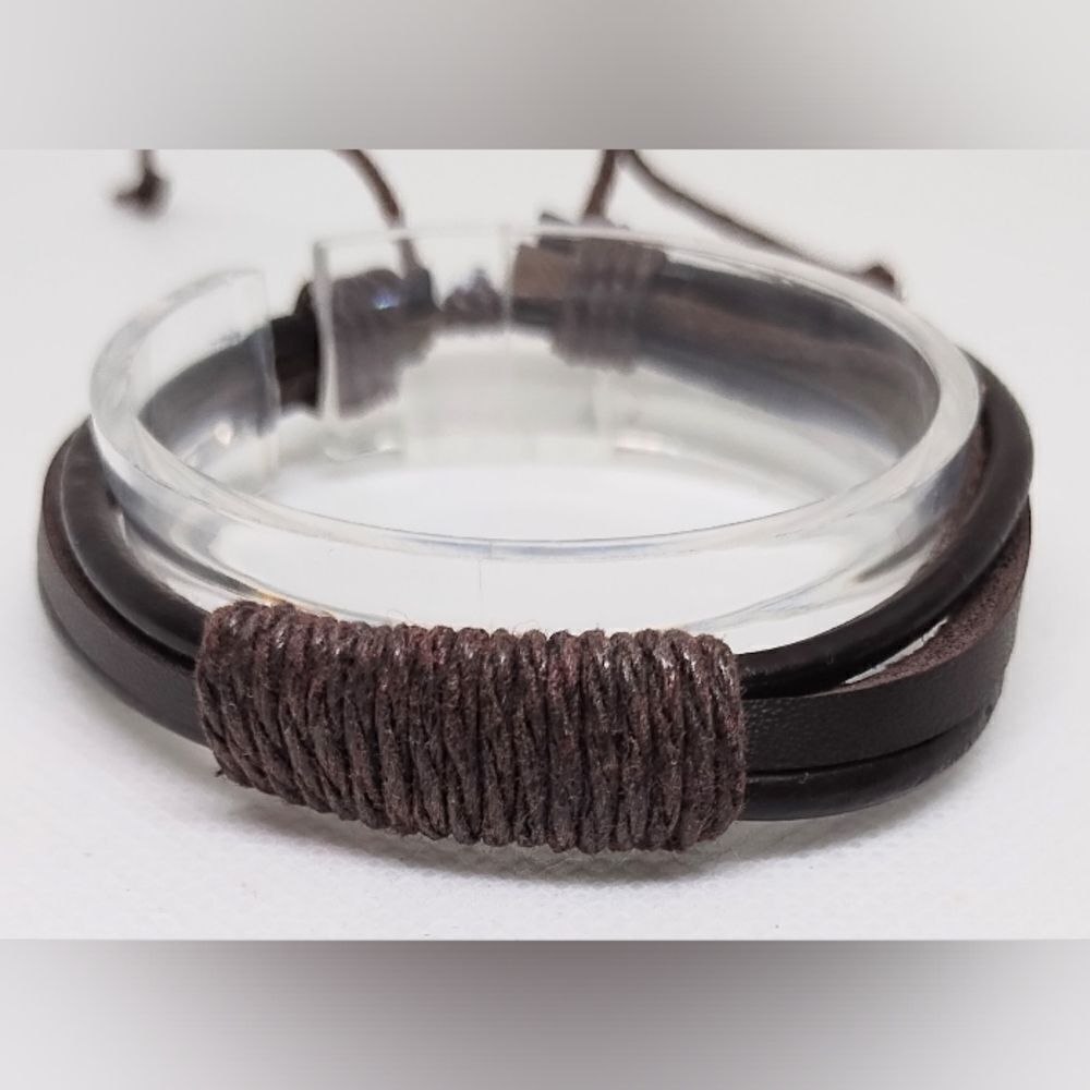 Men's leather bracelet layered‎ brown new e49